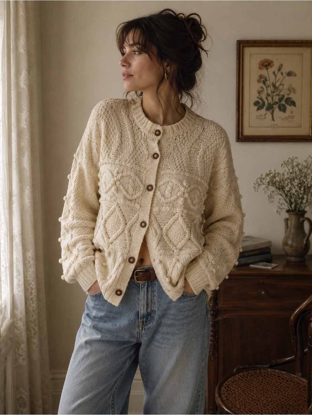 Knitting needles silk blend cardigan Medium